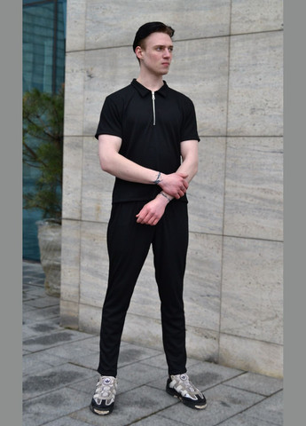 Черный летний костюм мужской с брюками и футболкой Seventy.Eight