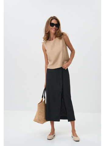 Черная повседневная юбка меди на пуговицах из льна и вискозы (3052) Triko Bakh