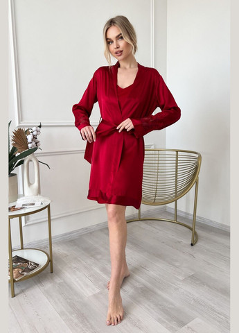 Комплект халат та сорочка комбінація шовк Парма L Червоний Silk Kiss (285716666)