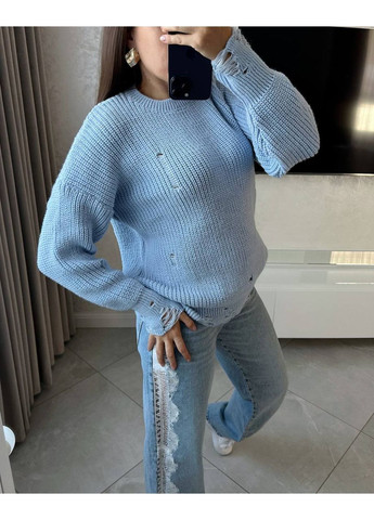 Блакитний демісезонний светр жіночий оверсайз пуловер Style Point