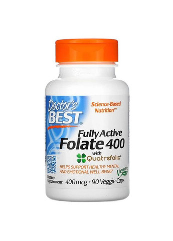 Метилфолат 400 мкг Fully Active Folate Повністю активний фолат 90 капсул Doctor's Best (264648062)
