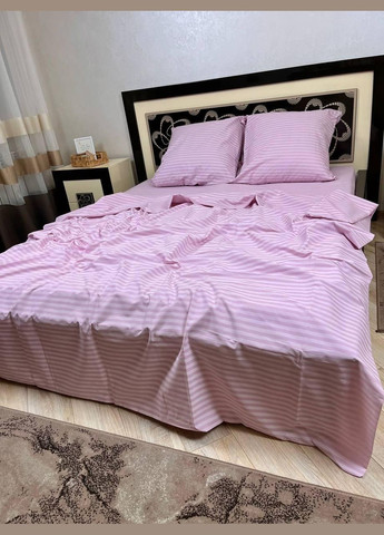 Постільна білизна бавовняна в Смужку Євро Простирадло на гумці 160x200х20 Бязь Рожевий 70 х 70 No Brand (282842975)