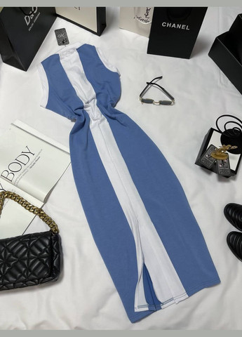 Синя повсякденний жіноча стильна сукня - майка з розрізом футляр Україна з написами