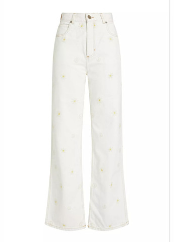 Кремовые джинсы с вишивкой Sandro страйти висока талія Sandro Paris - (322854894)