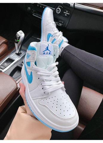 КРОСІВКИ ЖІНОЧІ NIKE AIR JORDAN 1 HIGH WHITE BLUE НАЙК АІР ДЖОРДАН No Brand білі демісезони (367168633)