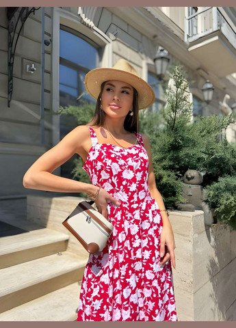 Жіноча літня легка сукня сарафан міді з квітковим принтом штапель зелена Україна (341675985)