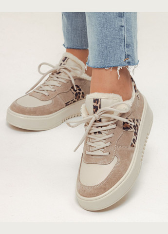 Кроссовки утепленные бежевые леопард Phany бежевые зима (302209606)