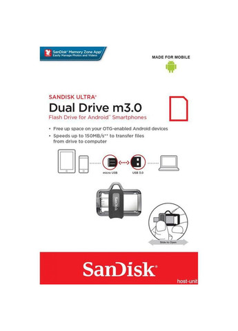 Флеш пам'ять usb SanDisk 64gb ultra dual black usb 3.0 otg (268145122)