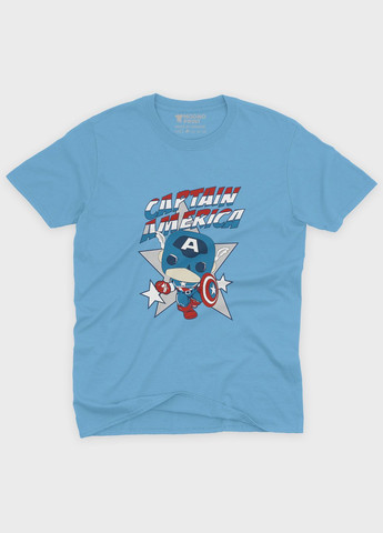 Голубая демисезонная футболка для девочки с принтом супергероя - капитан америка (ts001-1-lbl-006-022-006-g) Modno