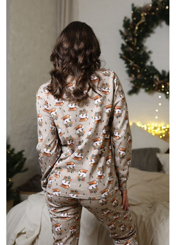 Кавова утеплена піжама для дівчинки (кофта та штани) з принтом hc (h001-6076-024-2-1) Носи своє