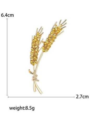 Брошка шпилька колоски пшениці (6,4*2,7см) зі стразами Жовта No Brand (292132472)