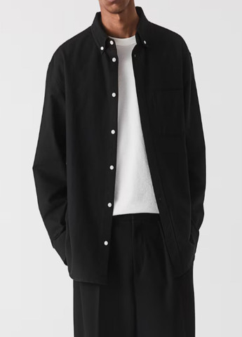 Черная классическая рубашка однотонная H&M