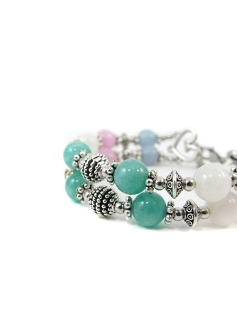 Эксклюзивный браслет "Гуцульские мотивы" Адуляр, Аквамарин, Кунцит, Амазонит, 2 ряда 19 Fursa fashion (322767032)