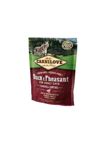 Сухой корм Cat Hairball Control для вывода шерсти у кошек, утка и фазан, 400 г Carnilove (362701984)