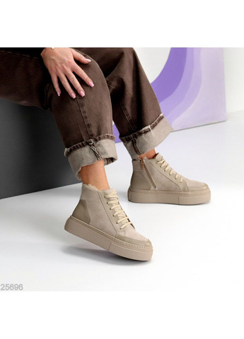 Черевики Milos зимові, натуральна шкіра та замша, темний беж, теплі No Brand (365548124)