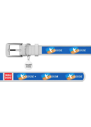 Ошейник для собак кожаный Design с QR паспортом, рисунок "Знамя",, Ш 12 мм, Длин 20-28 см, WAUDOG (362578849)