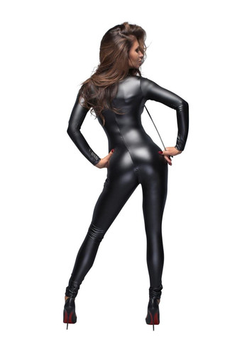 Черный демисезонный комбинезон noir f162 powerwetlook overall with leash and two-way zipper - m Handmade