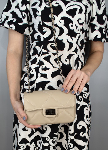 Сумка женская кожаная маленькая 1412_new на цепочке светлый тауп Virginia Conti (301765849)