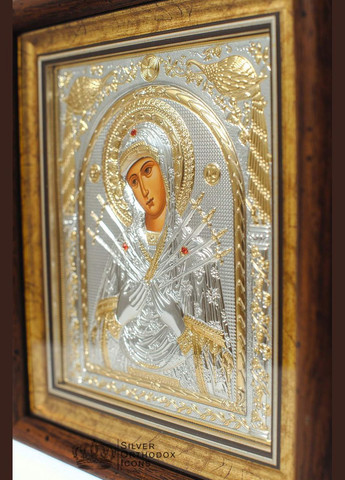 Серебряная Икона Божья Матерь Семистрельная 30,5х28,5см в прямоугольном киоте под стеклом Silver Axion (266266032)