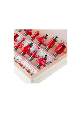 Набір фрез для дерева 12 шт. з підшипником, діаметр 6-32 мм, у дерев'яному кейсі Intertool (334317442)