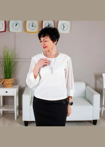 Молочная блуза с шифоновыми рукавами 121 молочная. No Brand