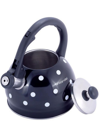 Чайник Polka Dot из нержавеющей стали 2л черный свистковый чайник для чая и кипятка в горошек Kamille (368979842)