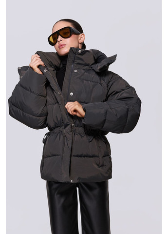 Графітова демісезонна куртка із зав'язками на талії 875 Papaya