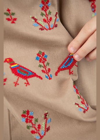 Кофейная вышиванка для девочки кофейный лен с птичками. Україна лен (313104673)