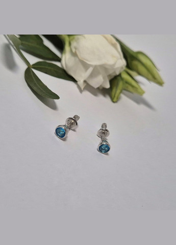 Срібні сережки гвоздики на закрутках з Голубими каменями 4 мм срібло 925 проби Родоване 1075с No Brand (323223242)