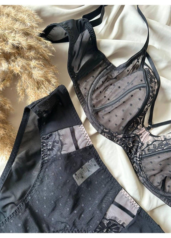 Чорний комплект бюстгальтер без поролону з трусиками сліп m013 hidden beauty чорний Diorella