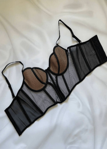 Женский топ-бюстье корсетного типа черно-бежевого цвета с брителями корсет черно-бежевый M No Brand (346085498)