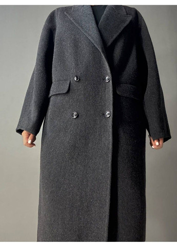 Темно-серый женский пальто женское 85098 длинное оверсайз шерстяное двухбортное темно серое Lady yep - демисезонный