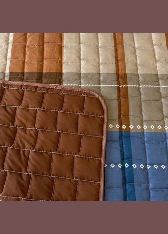 Комплект одеяло-покрывало евро 200х220 и 2 подушки 40х60 коричнево-синие Клетка NKP1 Ananasko (336546692)