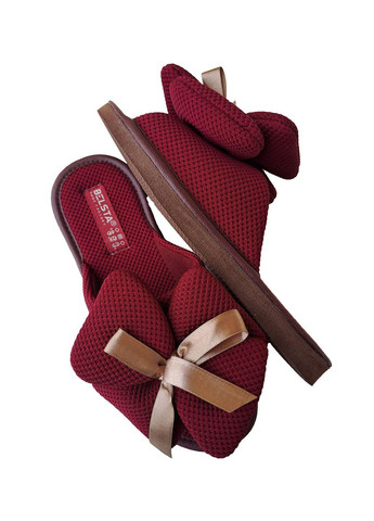 Бордовые тапочки женские открытые Белста с цветами, с бантом