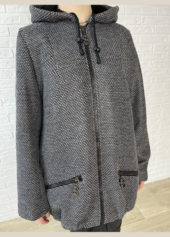 Сірий теплий хутряний жіночий кардиган оверсайз на хутрі на блискавці з капюшоном з кишенями No Brand (329889407)