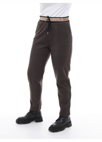 Брюки женские коричневые теплые МОМ с резинкой на поясе Estensivo MOM (305850836)