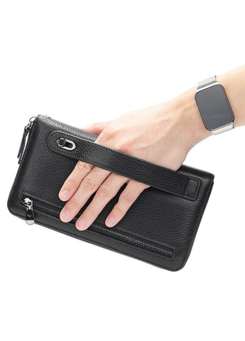 Мужской кожаный клатч с ручкой кошелек портмоне на молнии кожа черный Eton (316660123)