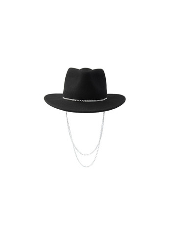 Шляпа федора женская с серебряной цепочкой фетр черная LuckyLOOK 653-369 (289478294)