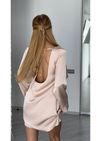 Бежева повсякденний, коктейльна, вечірня, кежуал жіноча сукня з відкритою спиною No Brand однотонна
