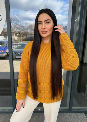 Горчичный демисезонный шерстяной свитер прямого кроя Allthings