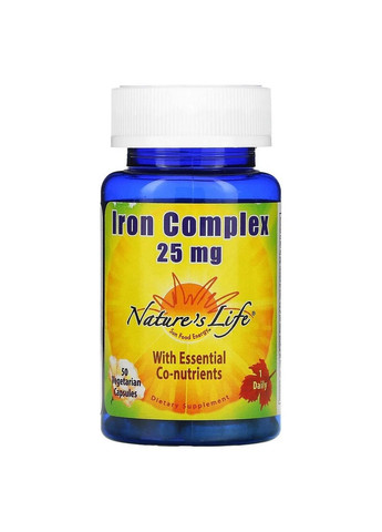 Витамины и минералы Iron Complex 25 mg, 50 вегакапсул Nature's Life (293338706)