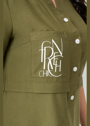 Оливковое (хаки) повседневный платье полуприлегающего силуэта отрезное по линии талии выполнено из ткани лен бохо all posa (ap102363p) A'll Posa