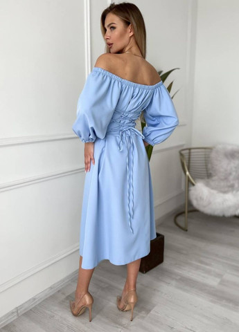 Голубое повседневный, праздничный платье меди с рукавом фонарик 3/4 Україна