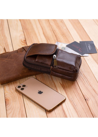 Сумка-барсетка на ремень кожаная брюк 20352 Коричневая Vintage (366881088)