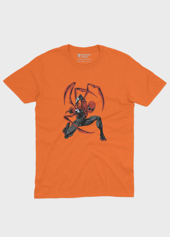 Оранжевая демисезонная футболка для девочки с принтом супергероя - человек-паук (ts001-1-ora-006-014-115-g) Modno