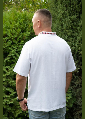 Белая мужская вышиванка красный дуб короткий рукав белая V&V (300358803)