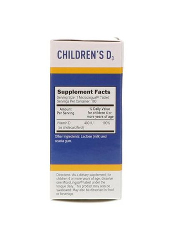 Витамин Д3 для детей, Children's Vitamin D3 400, 100таб (36606004) Superior Source (293255704)