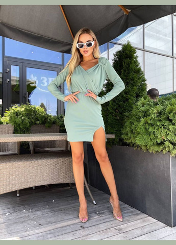 Мятное повседневный, праздничный женское платье мини с разрезом футляр Україна однотонное