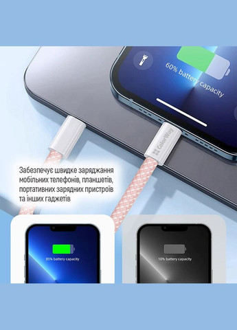 Кабель USB Type-C + USB Type-C (M/M), 3.0 А, 1 м, Pink (CW-CBPDCC061-P) Colorway (336959641)