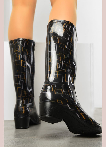 Черные сапоги резиновые высокие женские черного цвета Let's Shop